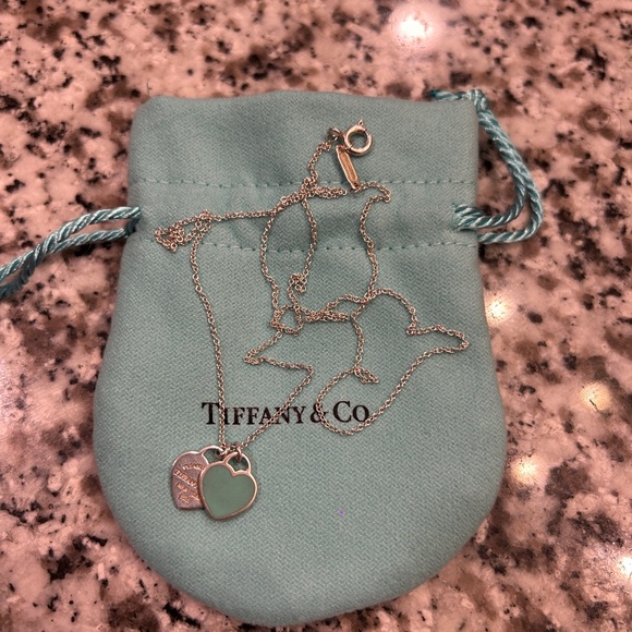 Tiffany blue double heart tag pendant 16in - Picture 1 of 8